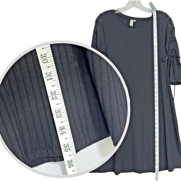 Hayden Black Ribbed Dress M Grommet Laced 3/4 Sleeve Goth Grunge Edgy Rocker Y2k - Picture 8 of 12